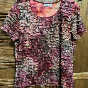 Cato ruffly womens XLarge (fits like a large)top, coral, rose, tan, black colors